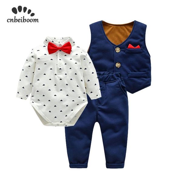 jumpsuits 3 pcs/set autumn 2021 fashion baby boys clothes set cotton rompers vest pant long sleeve infant boy children clothing sets, Blue